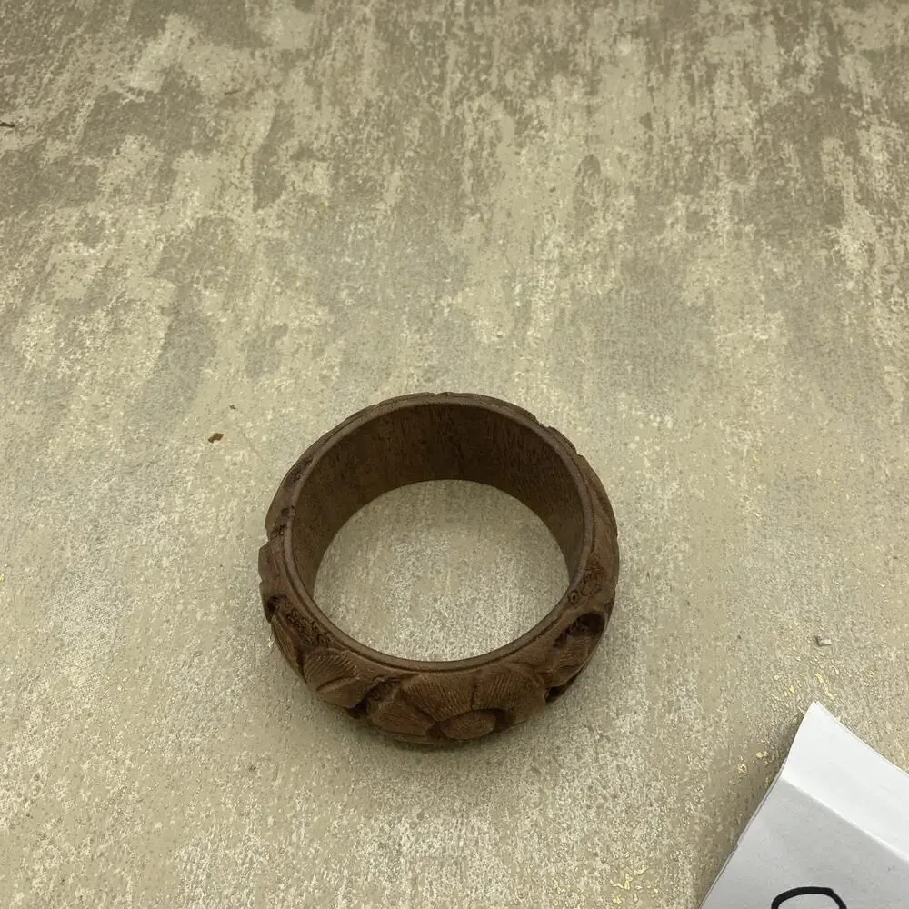 Vintage Wooden Carved Floral Vines Design Bangle Bracelet 2.75” Diameter